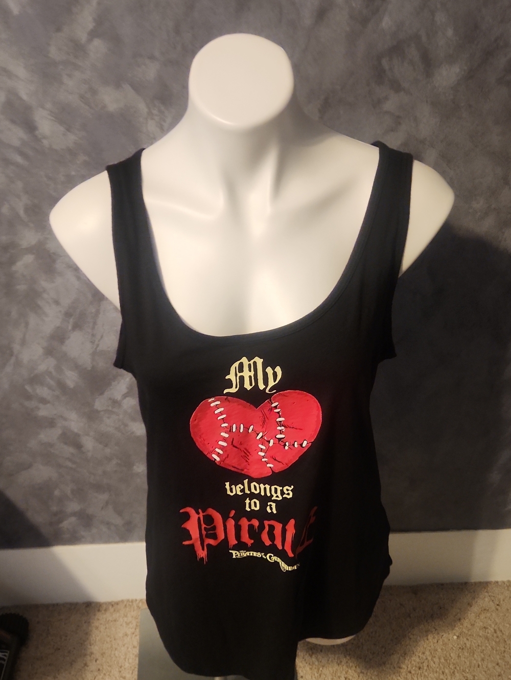 Disney Parks Pirates Caribbean Blcak Tank Top My Heart Belongs To A Pirate